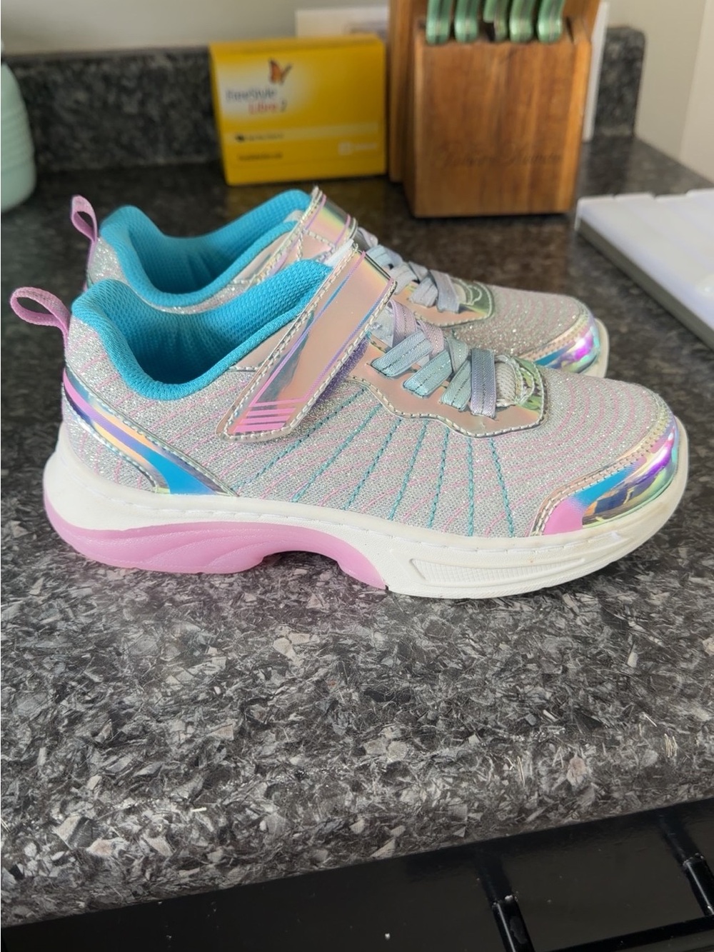 Girls Glitter Athletic Sneakers with Pink & Turquoise Accents